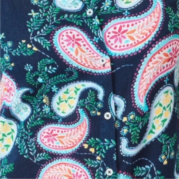 TALBOTS Shirt Blue Paisley Button Front Lightweight 3/4 Sleeve M - Picture 8 of 8